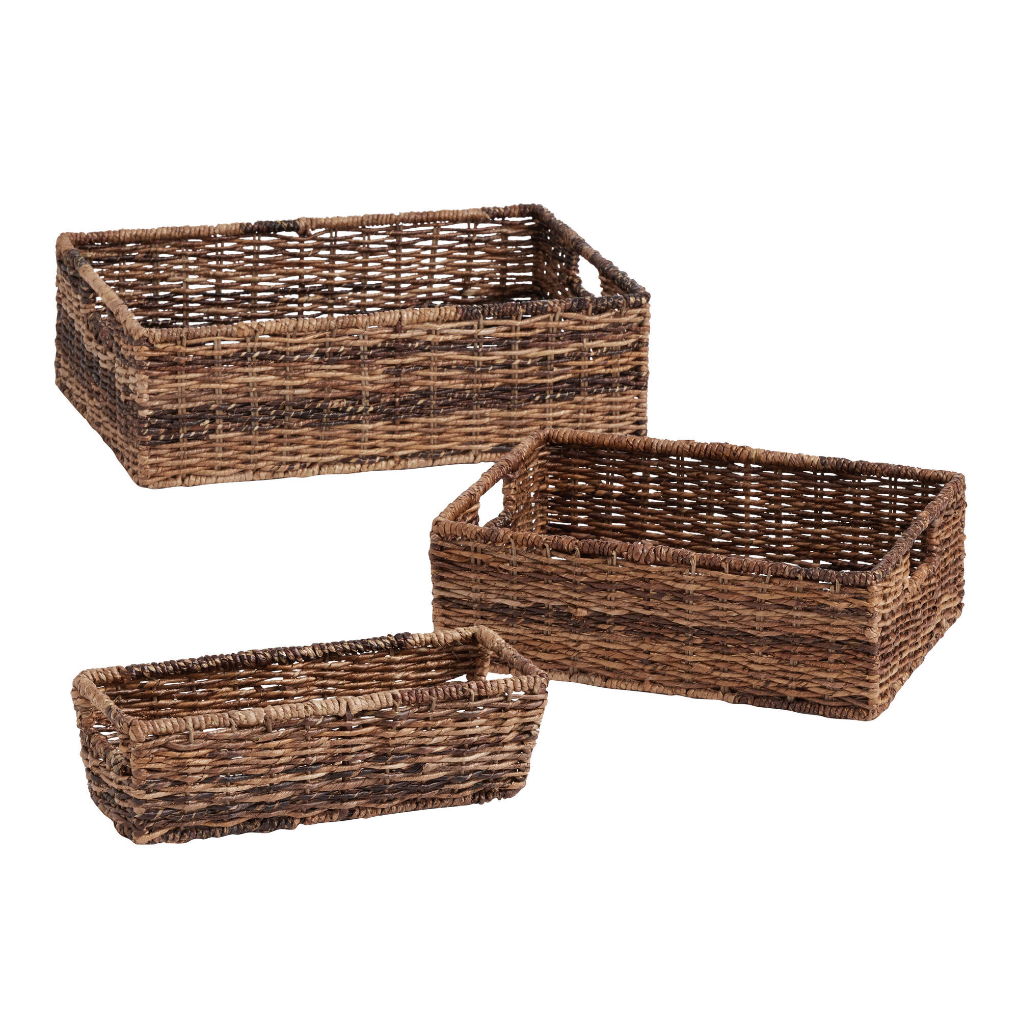 Large Madras Low Dark Brown Abaca Utility Basket