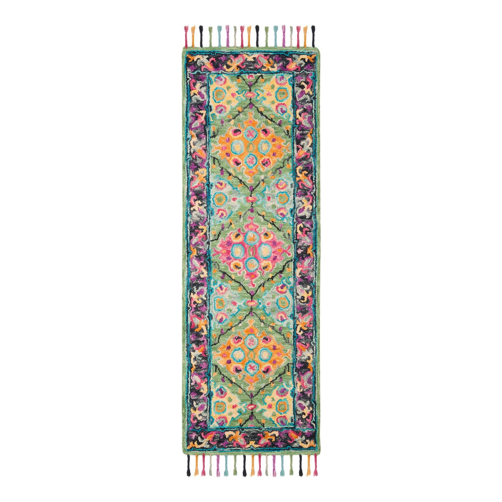 2'3" x 7' Multicolored Green Floral Wool Amelia Area Rug